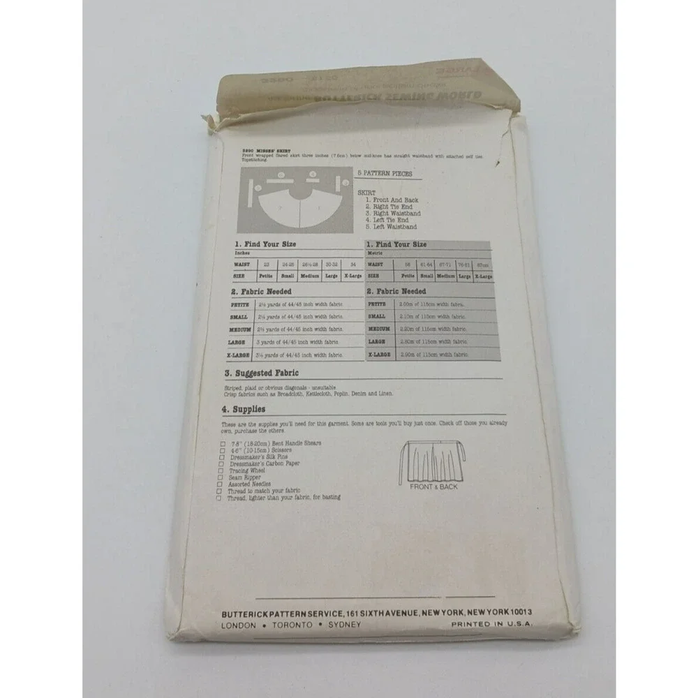 1970s Vintage Butterick 3290 Misses Skirt Front Wrapped Flared Uncut Size Large